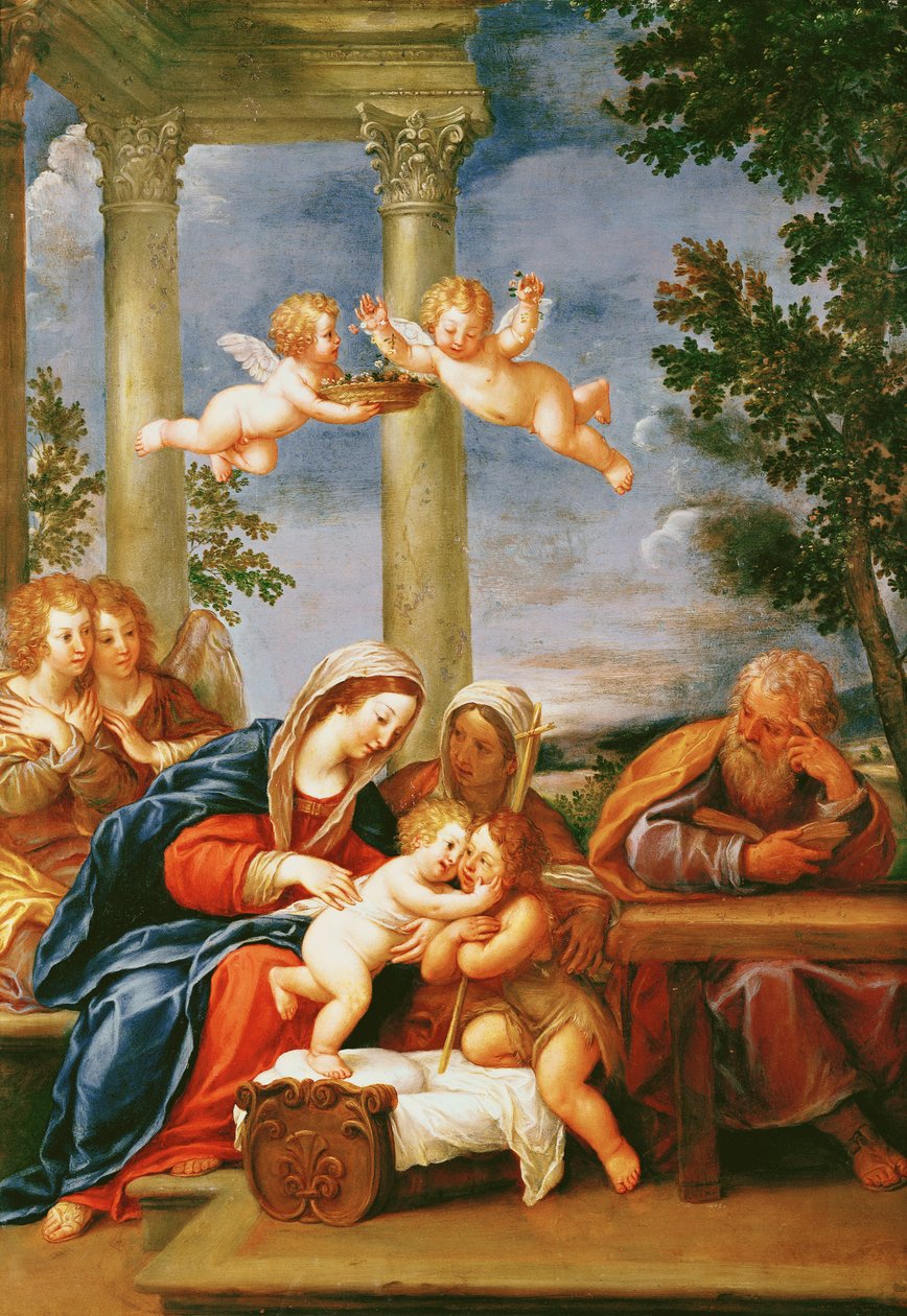 Święta Rodzina ze św. Elżbietą i św. Janem Chrzcicielem, ok. 1645-50 (olej na miedzi) autorstwa Francesco Albani