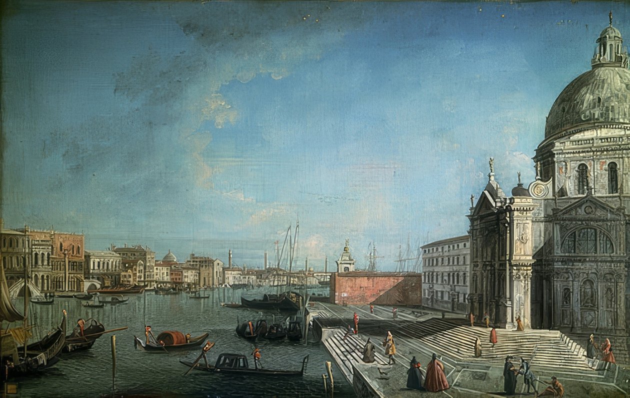 Widok na Grand Canal z Ponte degli Scalzi. Ok. 1735-1740 r. Kościół Santa Maria di Nazareth (Scalzi) po prawej. autorstwa Francesco Albotto