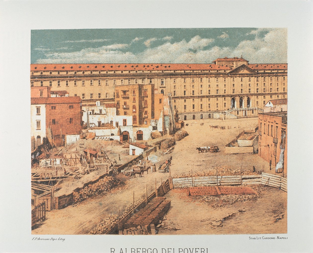 Włochy, Neapol, Albergo dei Poveri (Hospicjum dla Ubogich) 1889 (litografia) autorstwa Francesco Aversano