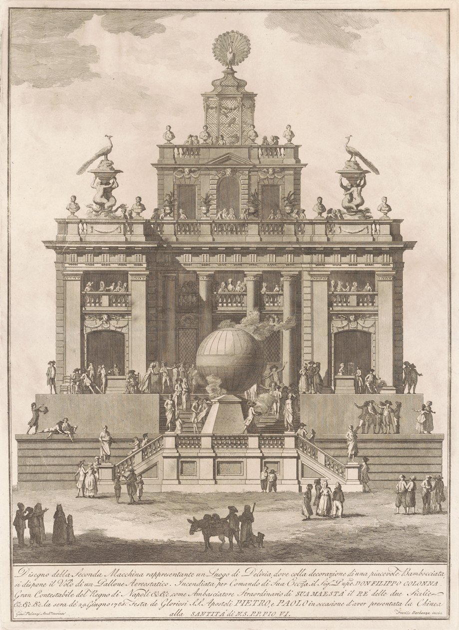 Seconda Macchina dla Chin z 1785 r.: Pałac przyjemności z balonem powietrznym, 1785 r. autorstwa Francesco Barbazza
