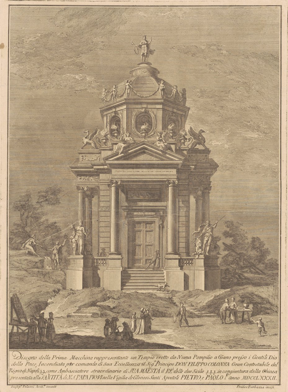 Prima Macchina dla Chin z 1782 roku: Świątynia Janusa zbudowana przez Numę Pompiliusa autorstwa Francesco Barbazza, after Giuseppe Palazzi