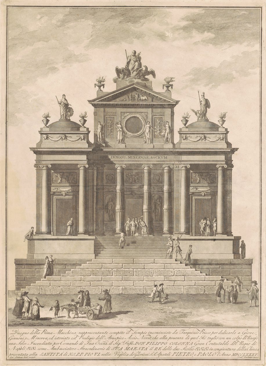 Prima Macchina dla Chin z 1785 r.: Świątynia Jowisza rozpoczęta przez Tarquinius Priscus z cudem Acciusa Naeviusa autorstwa Francesco Barbazza, after Giuseppe Palazzi
