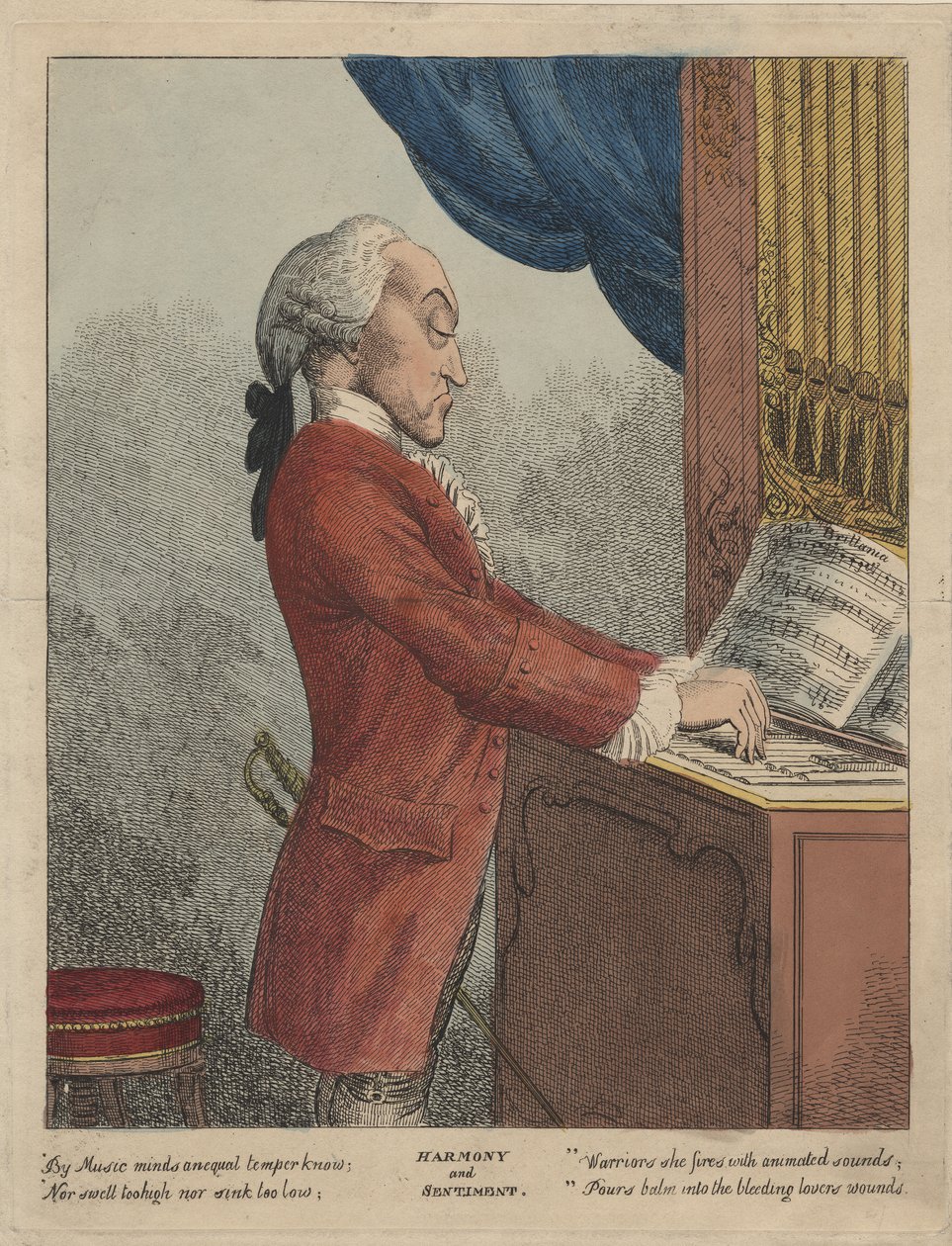 Harmonia i sentyment, ok. 1785 (akwaforta ręcznie kolorowana) autorstwa Francesco Bartolozzi