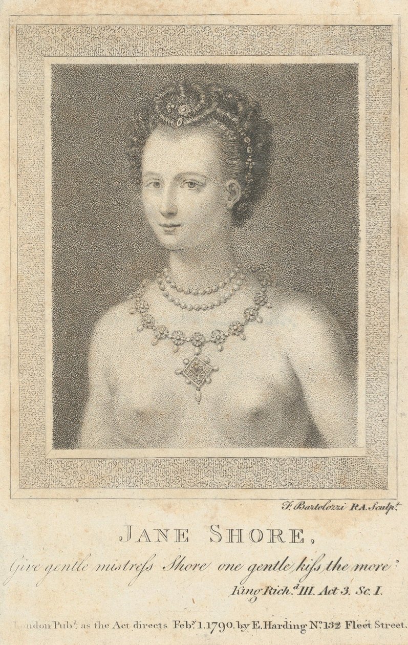 Jane Shore: Daj łagodnej pani Shore jeden delikatny pocałunek, tym bardziej Szekspir..., 1 lutego 1790. autorstwa Francesco Bartolozzi