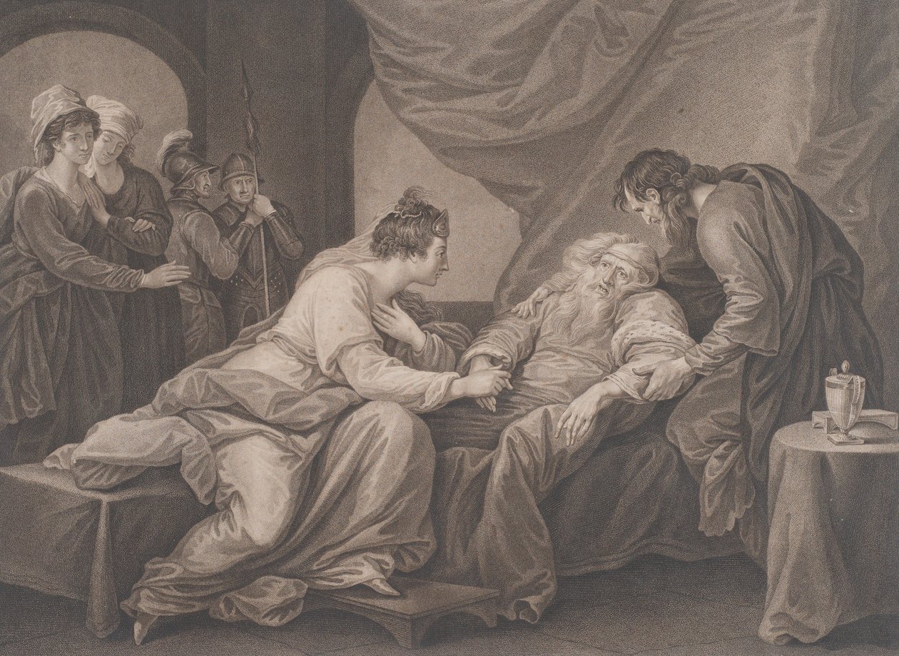 Król Lear i Kordelia Szekspir, Król Lear, akt 4, scena 7, ca. 1783. autorstwa Francesco Bartolozzi