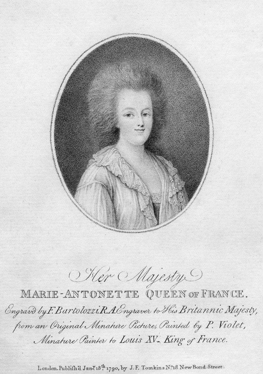 Marie Antoinette, królowa małżonka Ludwika XVI Francji, 1790. autorstwa Francesco Bartolozzi