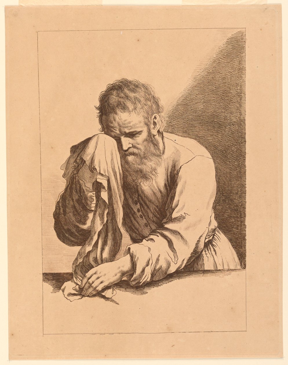 Stary człowiek płacz, według rysunku Guercino autorstwa Francesco Bartolozzi