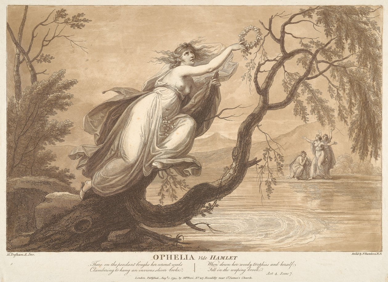 Ofelia, zobacz Hamlet, akt 4, scena VII autorstwa Francesco Bartolozzi