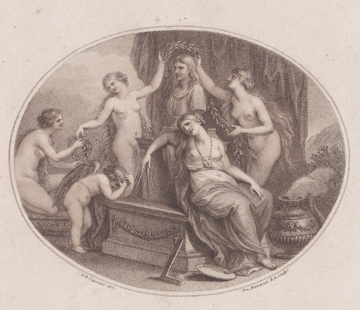 Łaski wieńczące popiersie Rafaela, 28 lipca 1788 r. autorstwa Francesco Bartolozzi