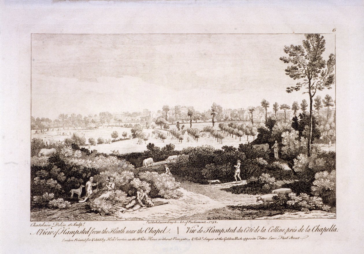 Widok Hampstead Heath, Hampstead, Londyn, 1752. autorstwa Francesco Bartolozzi