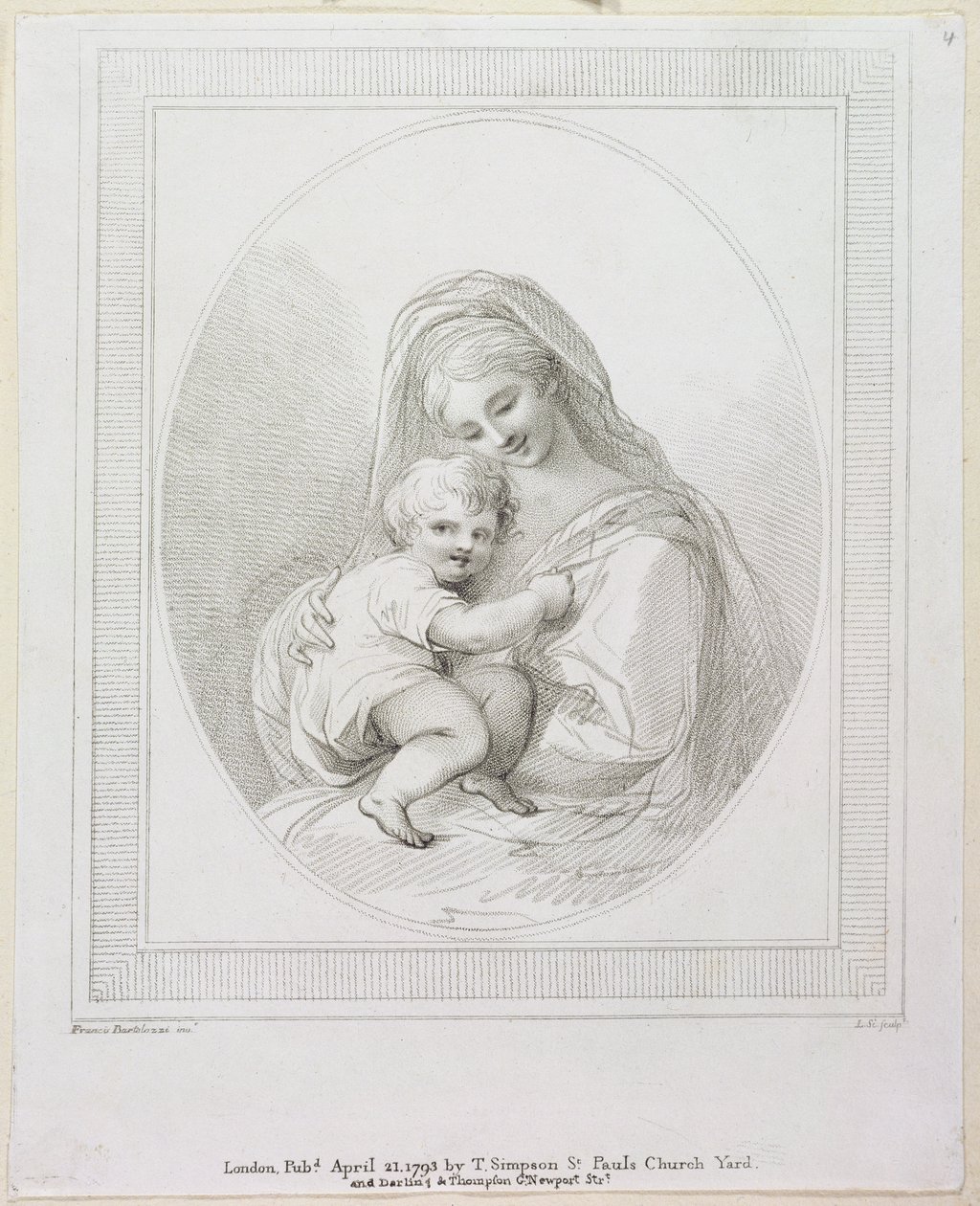 Dziewica z Dzieciątkiem, ryty Luigi Schiavonetti (1765-1810) 1793 (grafika) autorstwa Francesco Bartolozzi
