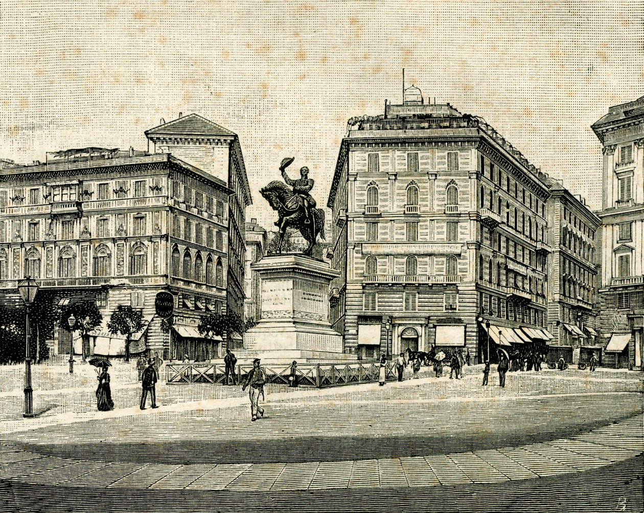 Pomnik Wiktora Emanuela II (1820-1878), autorstwa Francesco Barzaghi (1839-1892), Piazza Corvetto, Genua, Liguria, Włochy autorstwa Francesco Barzaghi