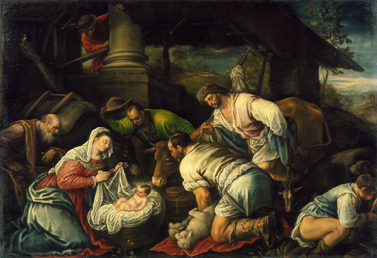Adoracja pasterzy, ok. 1585-1590 autorstwa Francesco Bassano