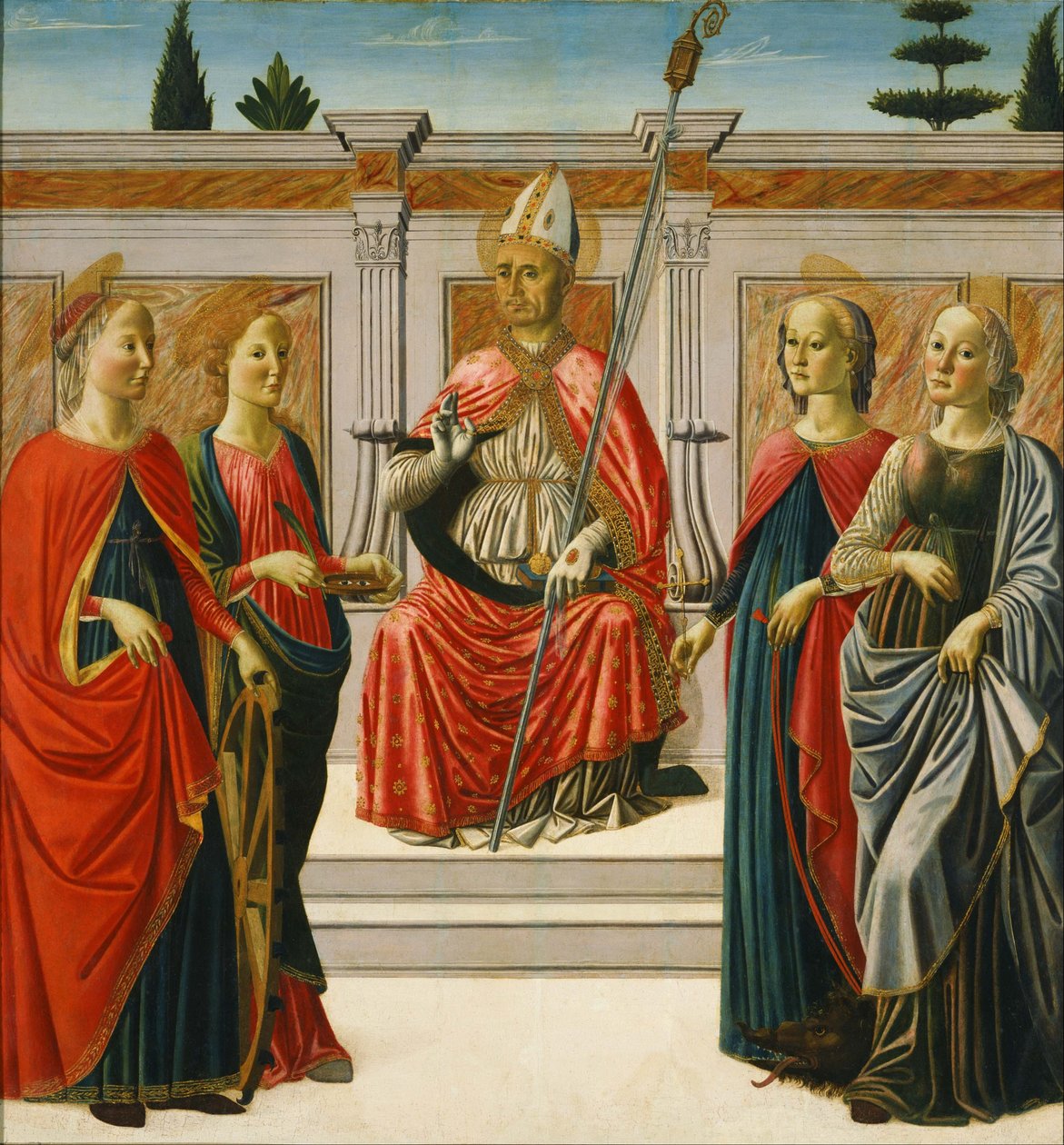 Mikołaja i Katarzyny, Świętej Łucji, Świętej Małgorzaty i Świętej Apolonii. autorstwa Francesco Botticini