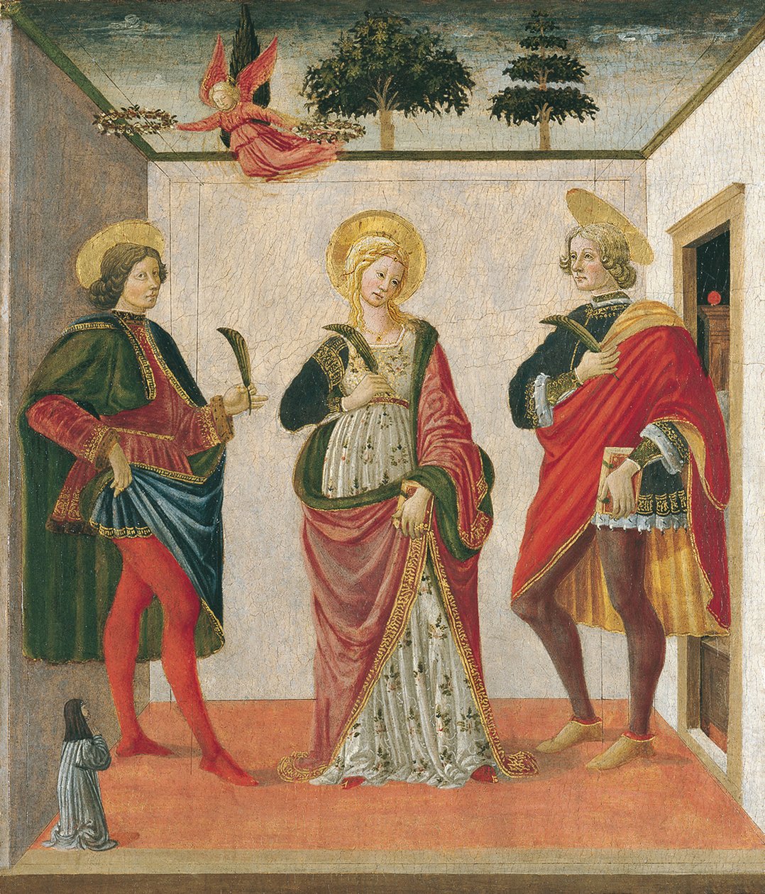 Św. Cecylia pomiędzy Św. Walerianem i Św. Tyburcjuszem z Darczyńcą autorstwa Francesco Botticini