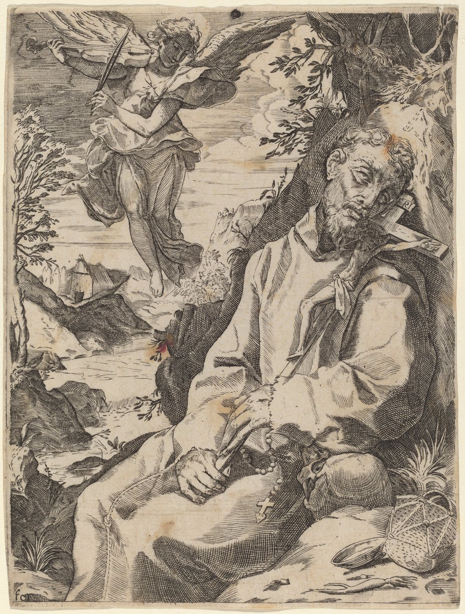 Święty Franciszek pocieszony przez muzycznego anioła autorstwa Francesco Carracci after Agostino Carracci