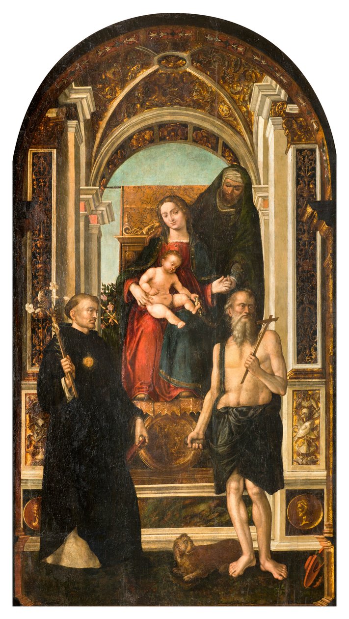 Transept Północny, Ołtarz św. Mikołaja, Madonna Intronizowana z Dzieciątkiem Św. Anna Święci Mikołaj z Tolentino i Hieronima, Francesco Casella 1510 autorstwa Francesco Casella