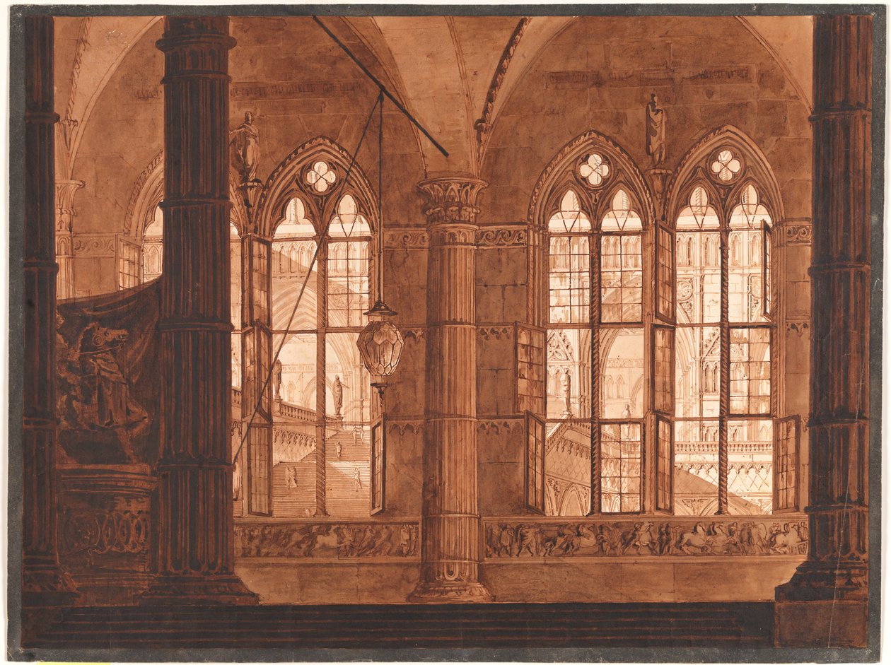 Dekoracja sceny balowej w operze Belmondo Gioi, wykonana dla Teatro di Torre Argentino 1814 autorstwa Francesco Cocchi