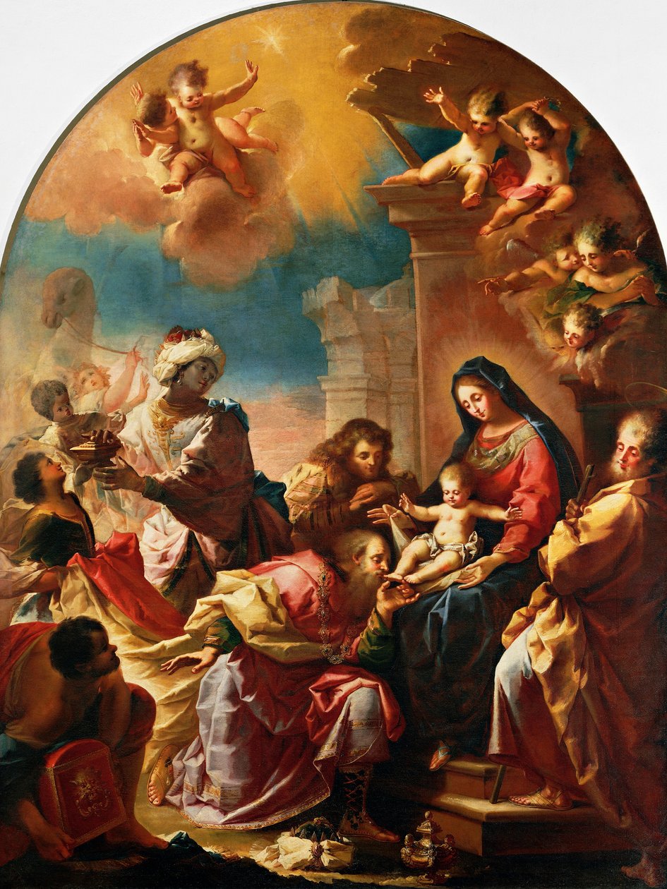 Pokłon Trzech Króli, Francesco Conti (1681-1760), Kościół Najświętszej Marii Panny Wniebowzięcia w Montedomini, Florencja, Toskania, Włochy autorstwa Francesco Conti