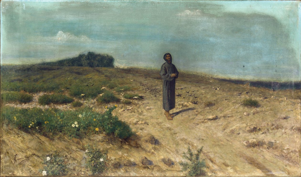 Święty Franciszek przemawia do ptaków z Coppola Castaldo, Francesco (1845-1916). olej na płótnie autorstwa Francesco Coppola Castaldo