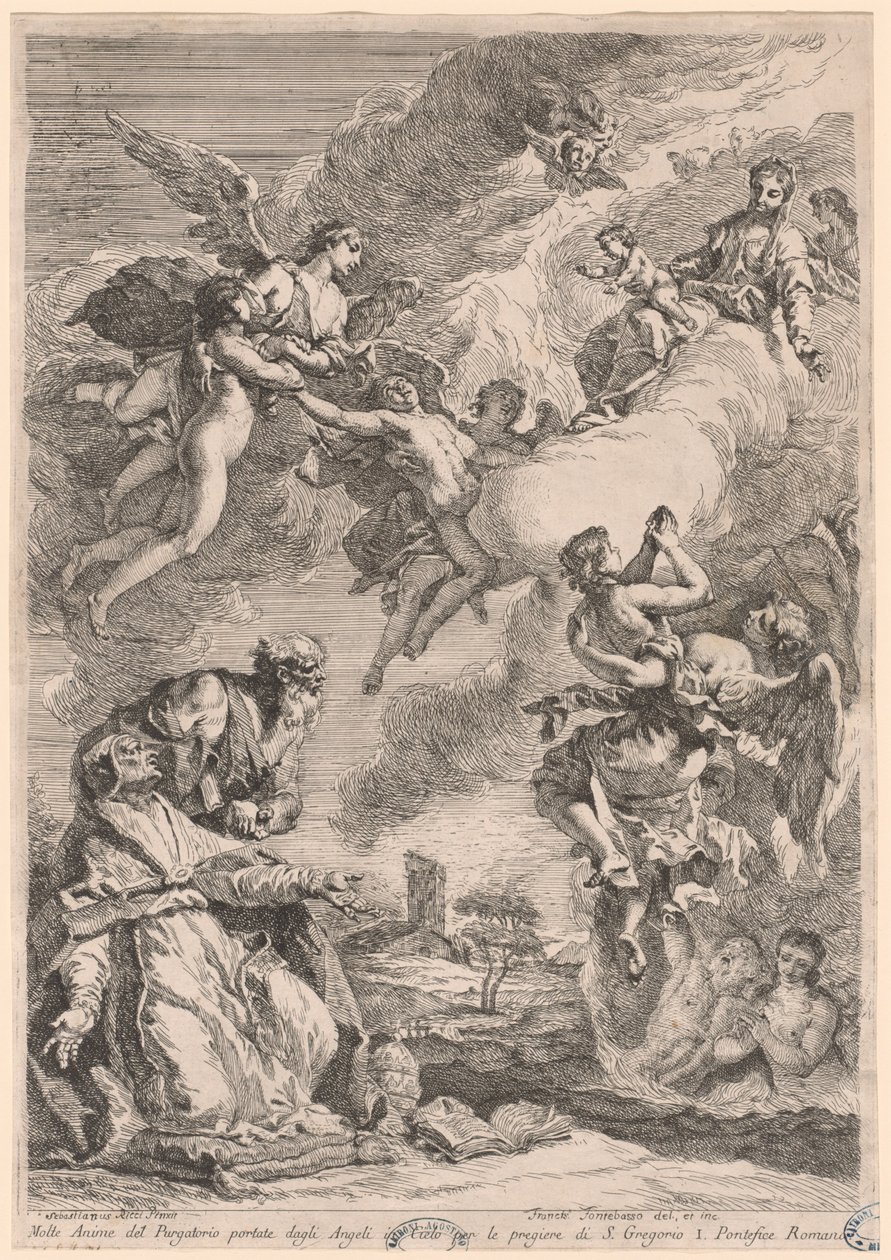 Papież Grzegorz Wielki i św. Wital wstawiają się za duszami czyśćcowymi autorstwa Francesco Fontebasso, after Sebastiano Ricci