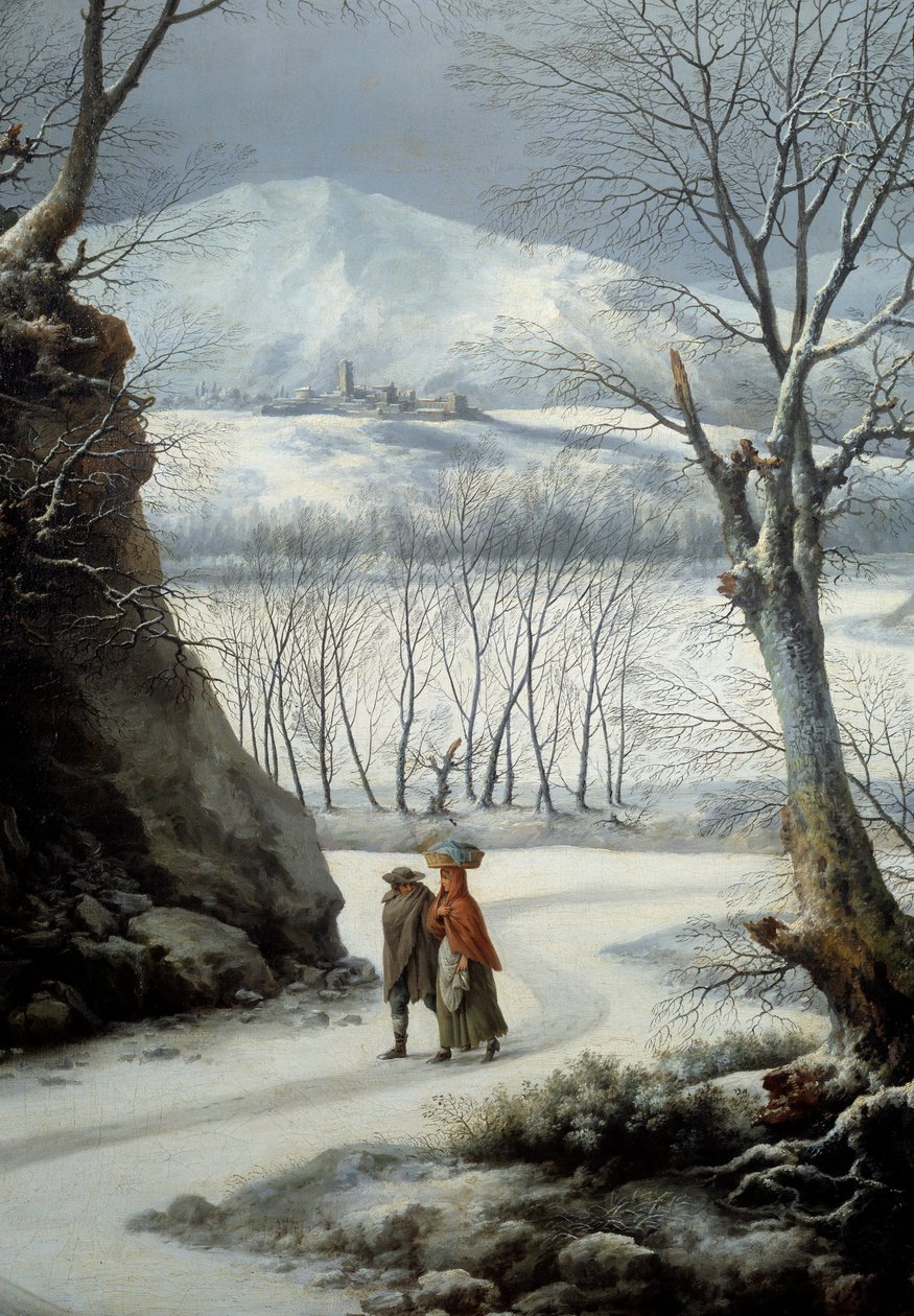 Para na drodze w środku zimy. Obraz Francesco Foschi (? - 1805) autorstwa Francesco Foschi