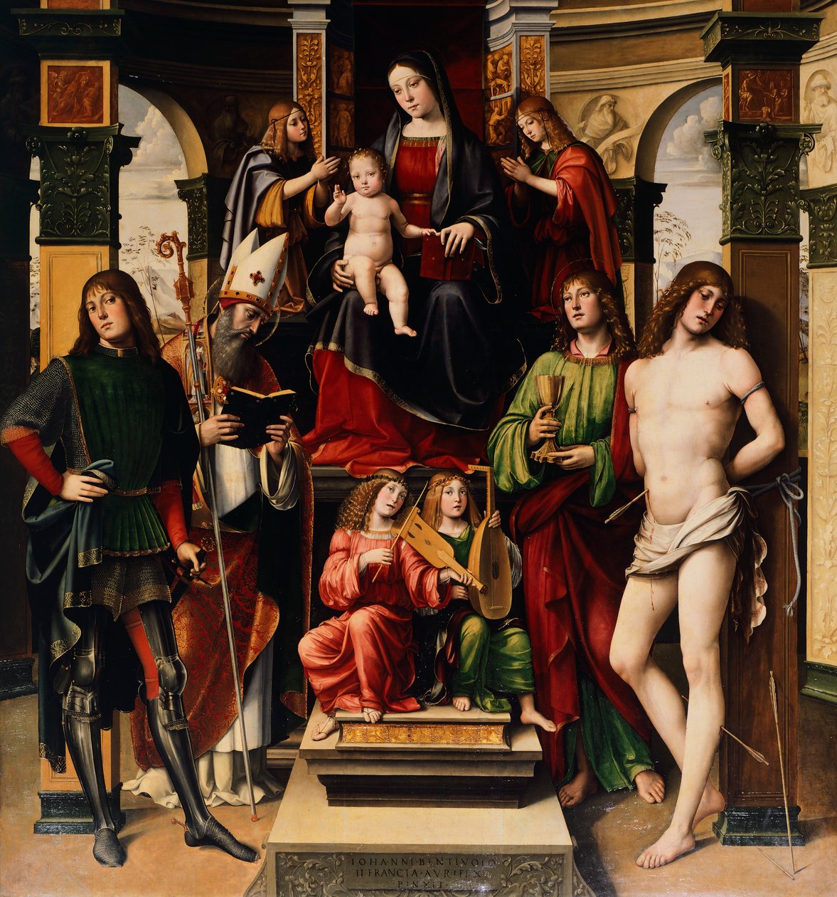 Madonna z Dzieciątkiem, anioły i święci, Francesco Francia (1450-1517), kościół San Giacomo Maggiore, Bolonia, Włochy autorstwa Francesco Francia