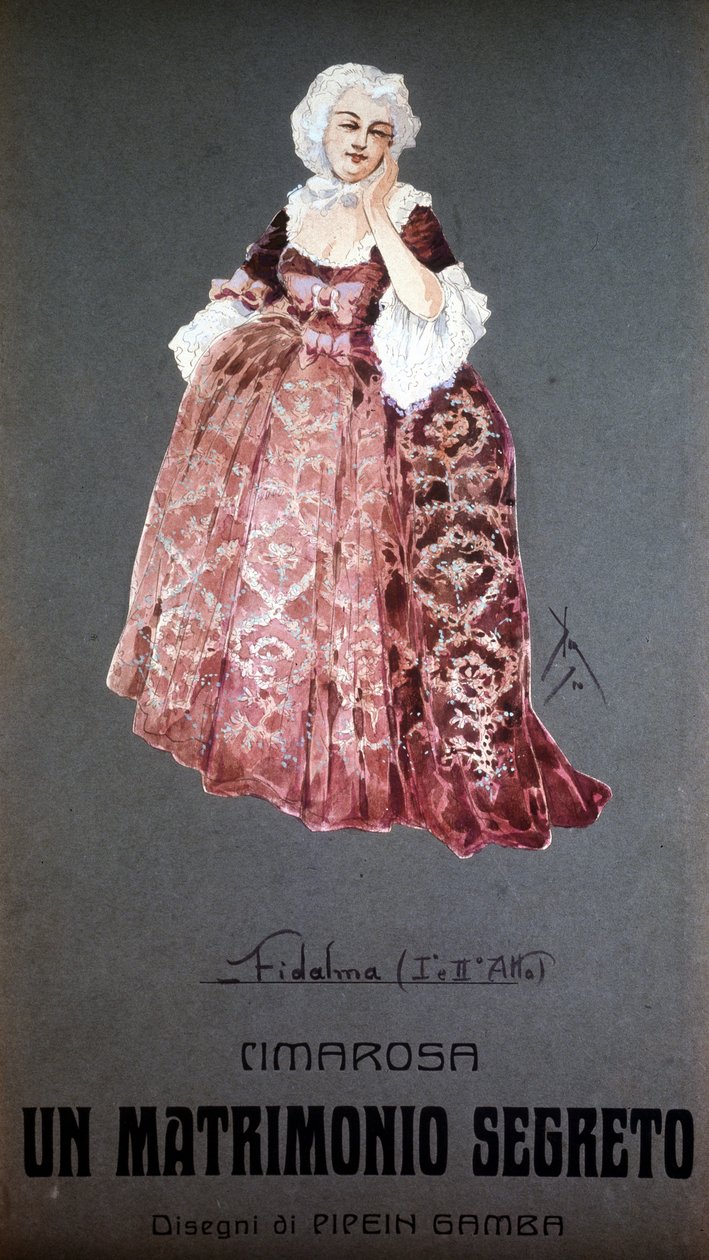 Postać "" Fidalma "" w "" Sekretne małżeństwo "" Domenico Cimarosa (1749 - 1801). Kostium F. Gamby - Scala z Mediolanu autorstwa Francesco Gamba