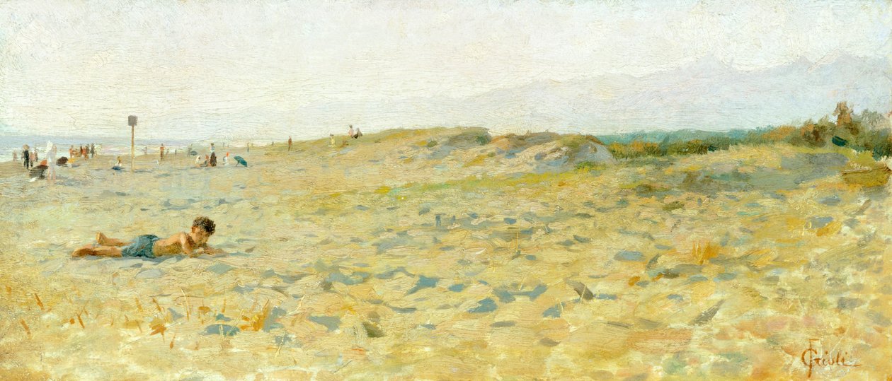Plaża w Cinquale, Francesco Gioli (1846-1922), olej na panelu autorstwa Francesco Gioli