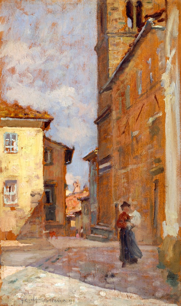 Na ulicy w Volterze Francesco Gioli (1846-1922), olej na desce, 38x23 cm autorstwa Francesco Gioli