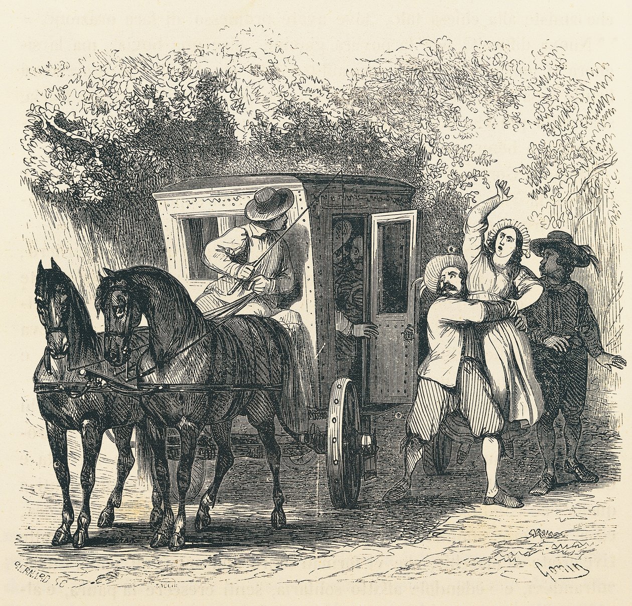 Porwanie Łucji, epizod z Narzeczonego, Alessandro Manzoni (1785-1873), ilustracja Francesco Gonin (1808-1889) do wydania z 1840 r. autorstwa Francesco Gonin