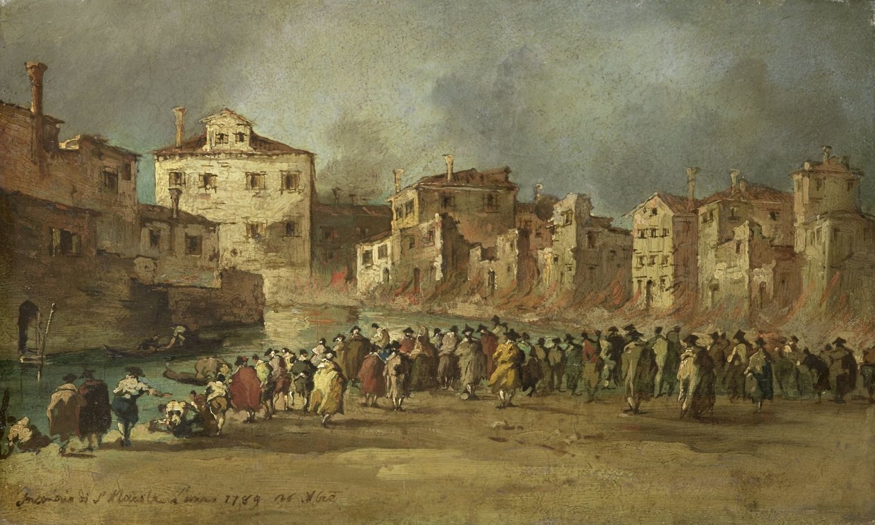 Pożar w dzielnicy San Marcuola w Wenecji, 28 listopada 1789 autorstwa Francesco Guardi (copy after)