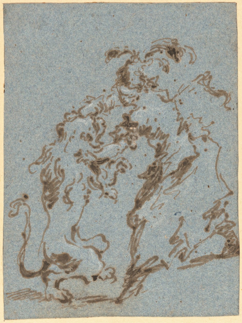 Elegancko ubrana kobieta walcząca z lwem autorstwa Francesco Guardi