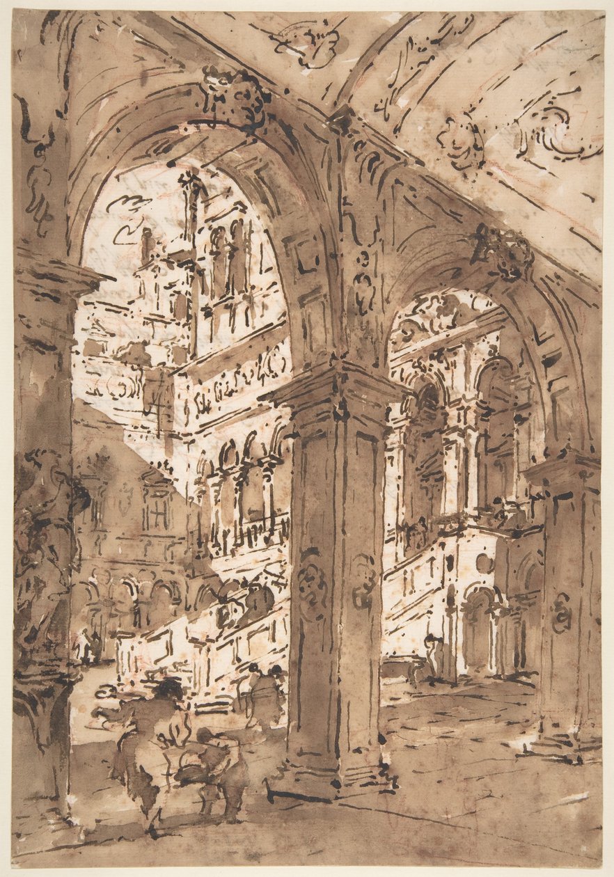 Architektoniczne kaprys: Dziedziniec pałacu autorstwa Francesco Guardi