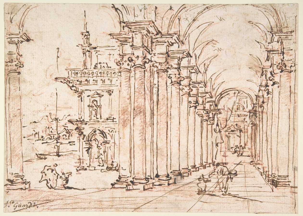 Architektoniczne kaprys: sklepiona kolumnada pałacu autorstwa Francesco Guardi