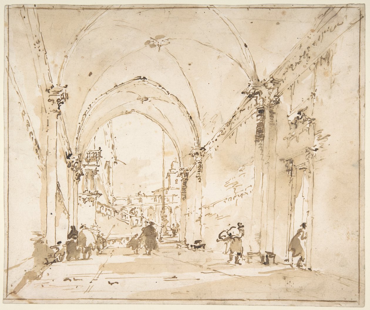 Architektoniczny kaprys: sklepione przejście prowadzące na plac autorstwa Francesco Guardi