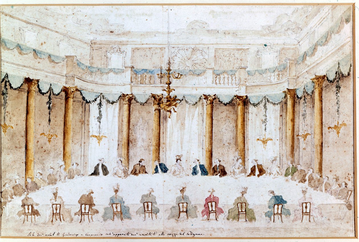 Bankiet na wesele Polignaca. Rysunek Francesco Guardi (1712 - 1793). autorstwa Francesco Guardi