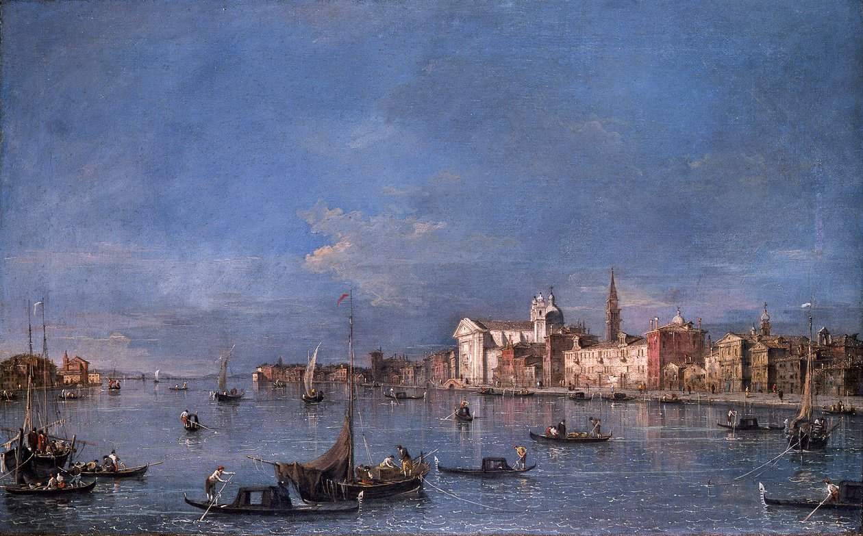 Widok na kanał Giudecca w kierunku północno-zachodnim z Zattere autorstwa Francesco Guardi