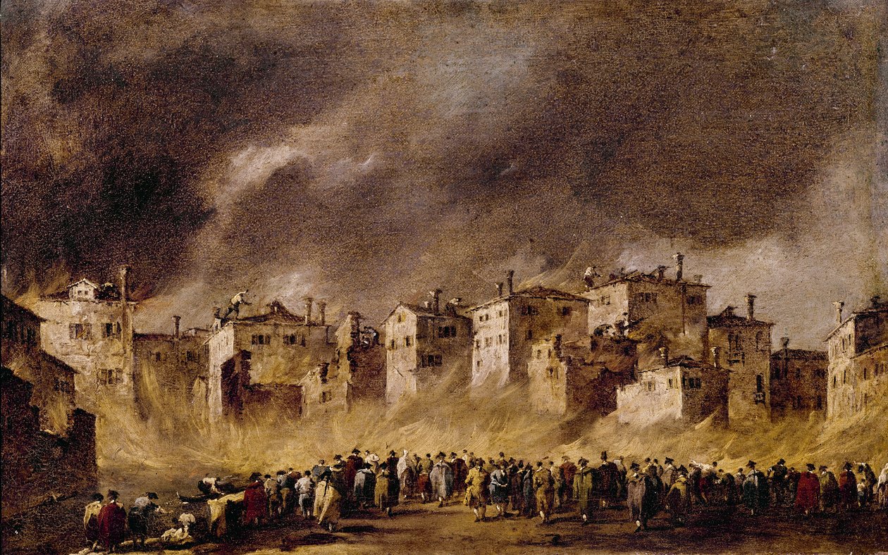 Pożar w magazynie ropy w San Marcuola, 1790 autorstwa Francesco Guardi