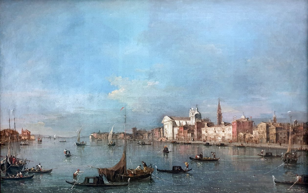 Blick auf den Giudecca-Kanal nach Nordwesten mit den Zattere Widok na kanał Giudecca w kierunku północno-zachodnim z Zattere autorstwa Francesco Guardi
