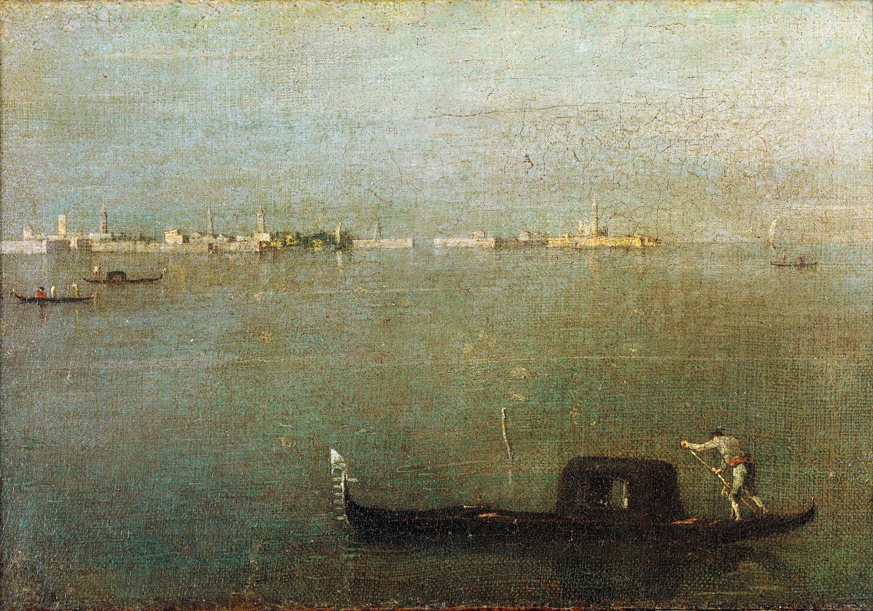 Gondola na lagunie, szara laguna ok. godz. 1765 (olej na płótnie) autorstwa Francesco Guardi