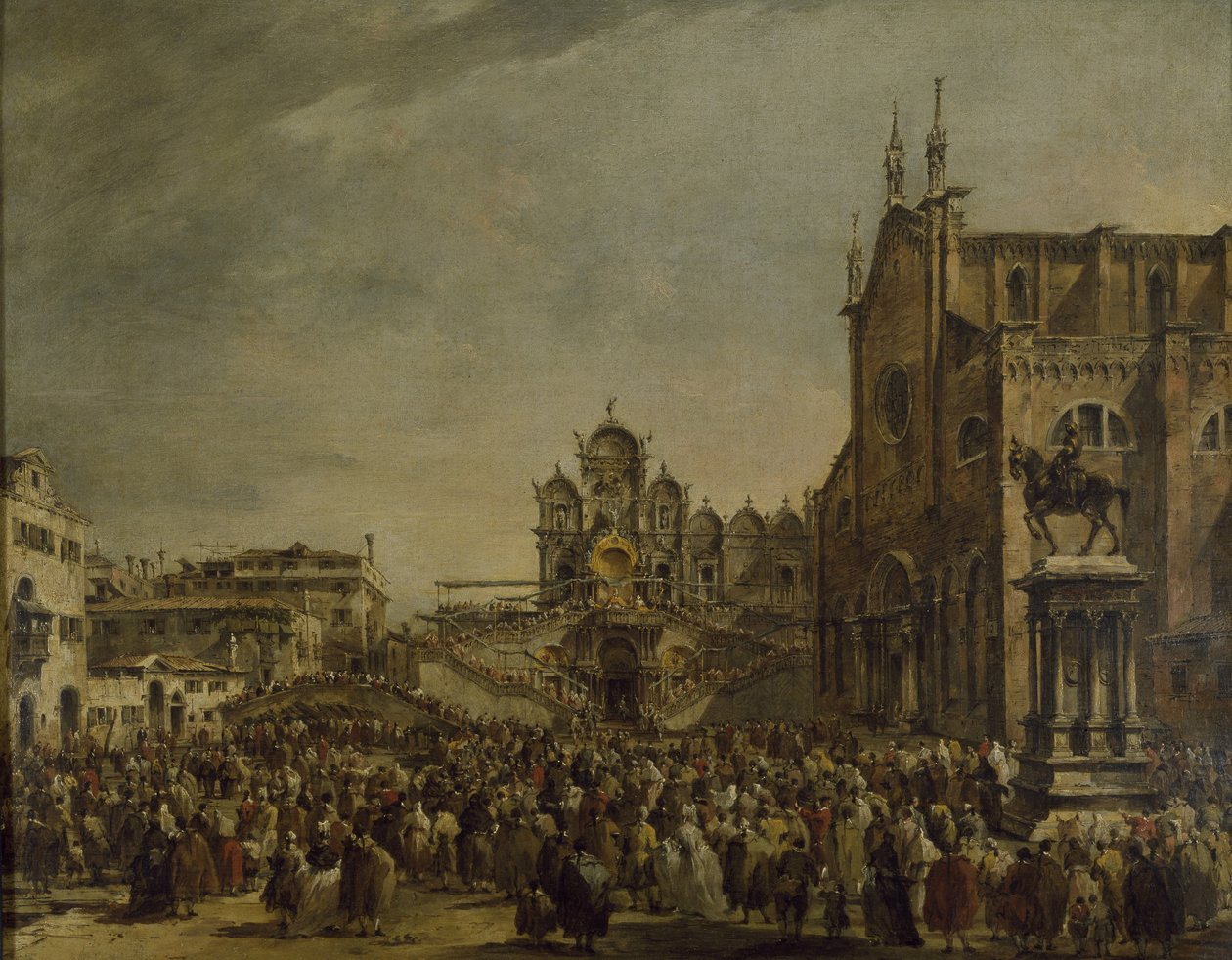 Papież Pius VI błogosławiący rzesze na Campo SS. Giovanni i Paolo, XVIII wiek autorstwa Francesco Guardi