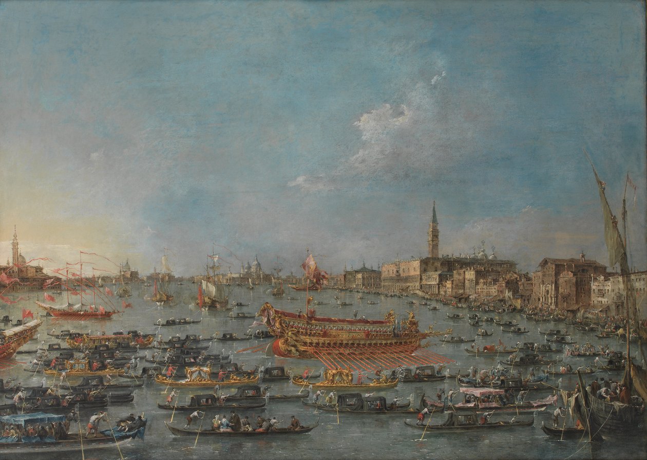 Festiwal Bucintoro w Wenecji. Bacino di S. Marco z „Bucintoro”, barką państwową Dożów, w Dniu Wniebowstąpienia autorstwa Francesco Guardi