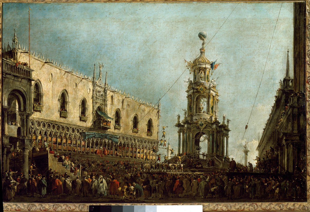 Doża Wenecji uczestniczy we wtorkowych obchodach Ostatki na Piazzetta di San Marco (olej na płótnie) autorstwa Francesco Guardi
