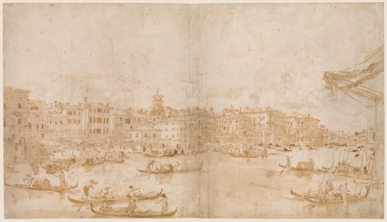 Canal Grande powyżej Rialto (recto); Kapłan odprawiający mszę i nauczający święty Wincenty Ferreriusz (verso) autorstwa Francesco Guardi