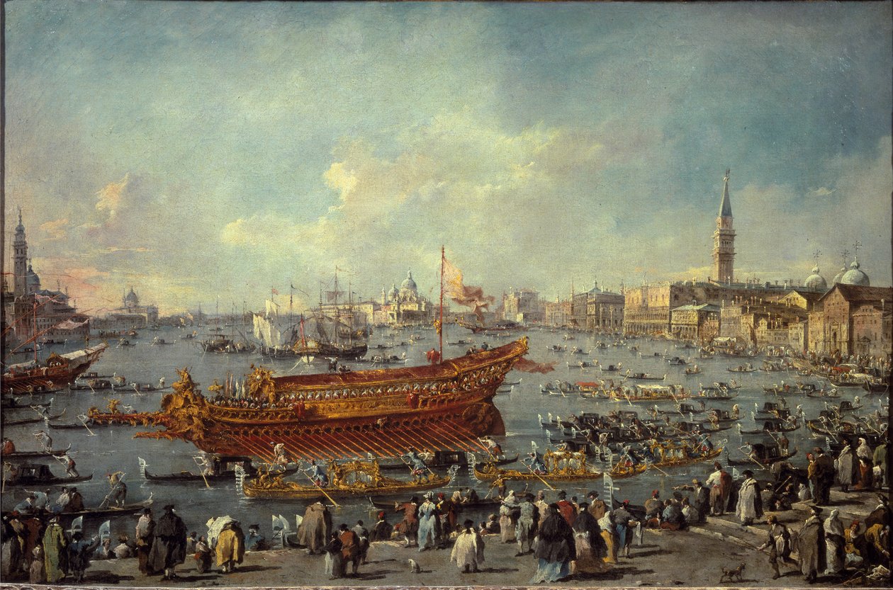 Wyjazd Bucentaura do Lido w Wenecji na ceremonię Wniebowstąpienia (olej na płótnie) autorstwa Francesco Guardi