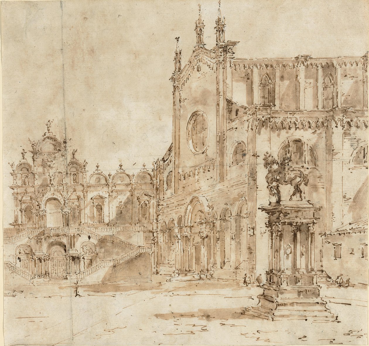Widok na Campo San Zanipolo z tymczasową platformą wzniesioną na wizytę papieża Piusa VI autorstwa Francesco Guardi