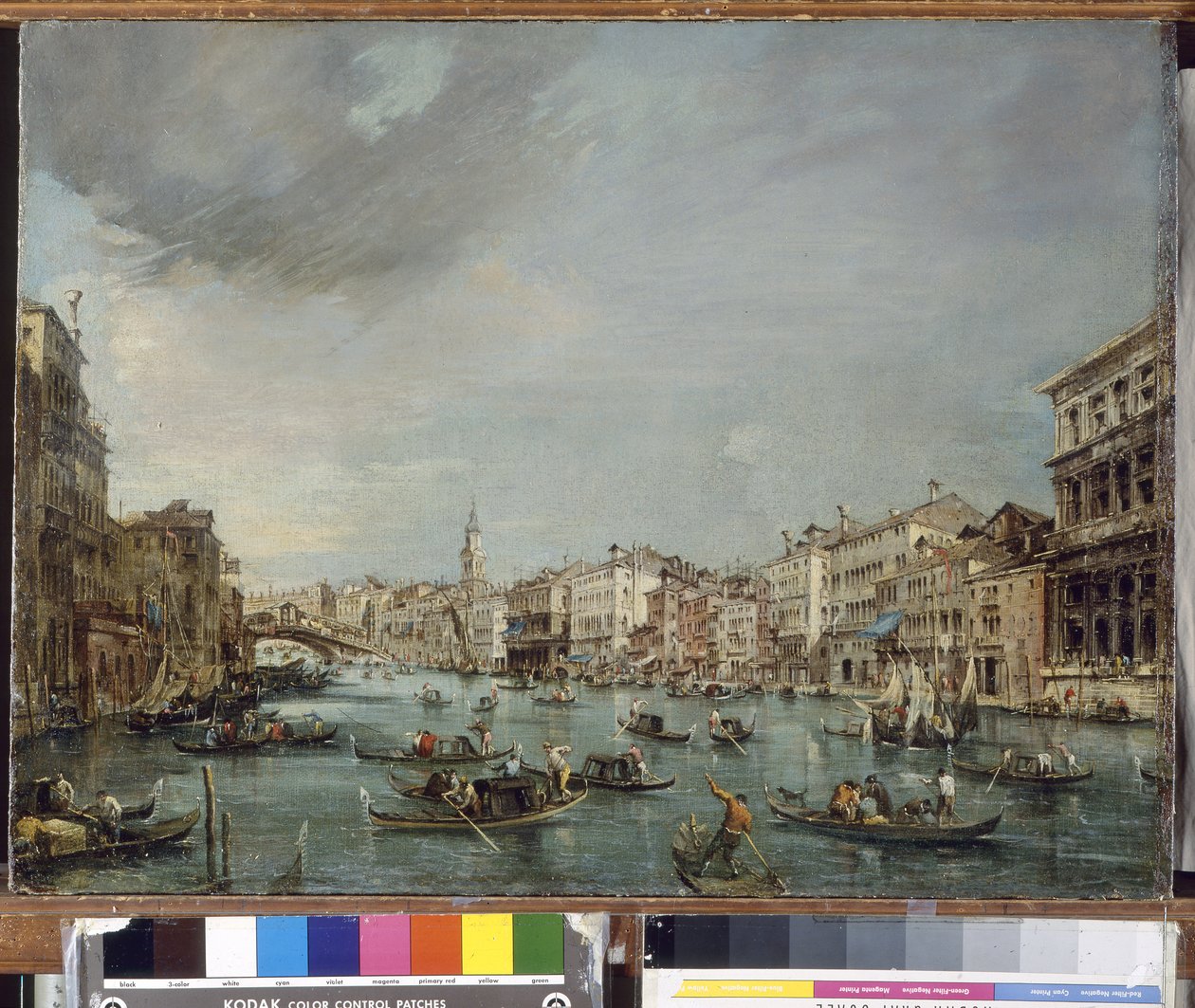 Widok na Canal Grande w kierunku Rialto z Palazzo Grimani i Palazzo Manin autorstwa Francesco Guardi