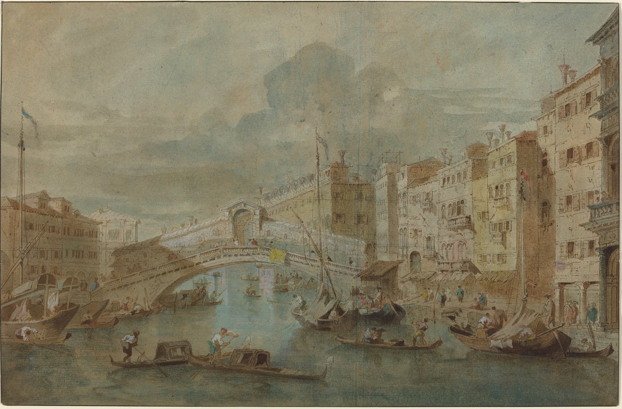 Widok na most Rialto, Wenecja autorstwa Francesco Guardi