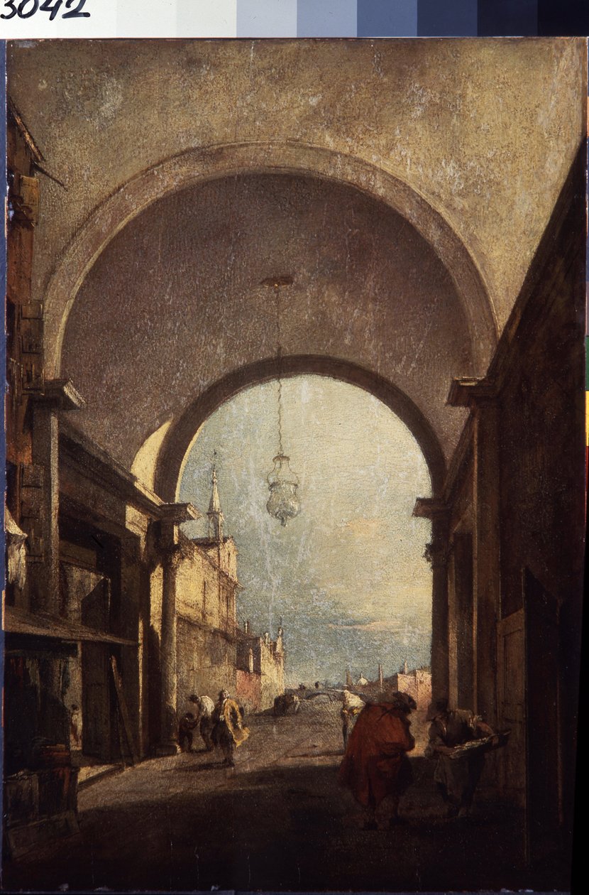 Widok na Wenecję (widok na miasto). Obraz Francesco Guardi (1712-1793), ok. 1770. Olej na drewnie. Sztuka wenecka w stylu rokoko. Ermitaż w Petersburgu. autorstwa Francesco Guardi